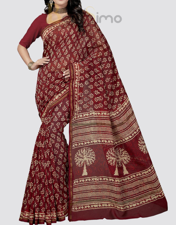 Digital Printed Chanderi Silk Saree in Maroon