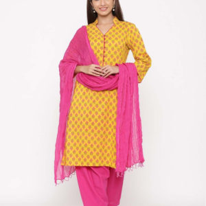 Floral Print Straight Yellow Kurta