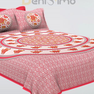 King Size Bedsheet Pink Border Circle Elephant Pattern Screen Print