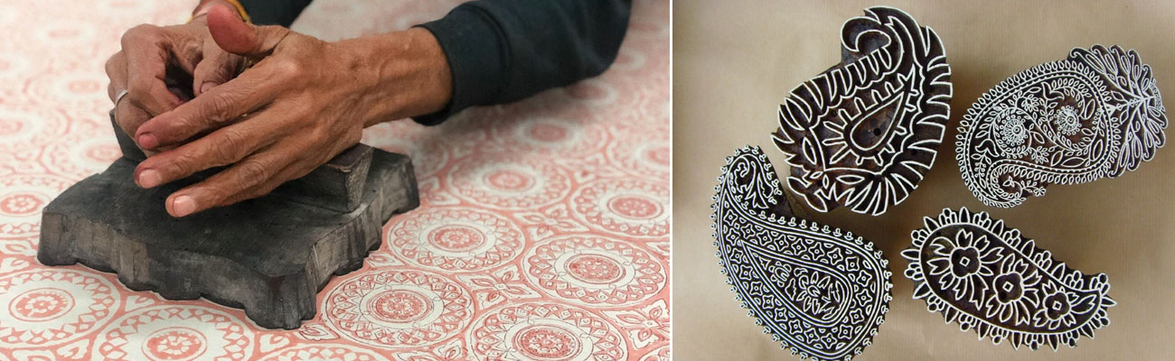 Hand Block Printing with wooden blocks